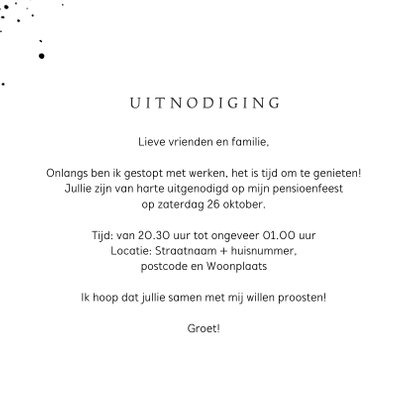 Uitnodiging pensioensfeest 'Celebrate life' goud en confetti 3