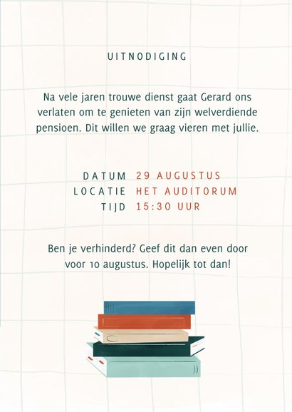 Uitnodiging pensioensfeestje boeken nieuw hoofdstuk foto 3