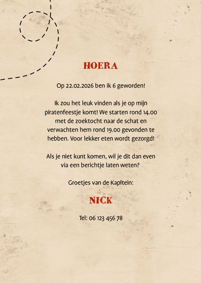 Uitnodiging piratenfeestje met foto en schedel 3