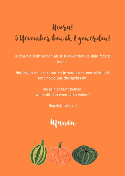 Uitnodiging pompoenen feest herfst Halloween 3