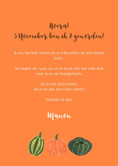 Uitnodiging pompoenen feest herfst Halloween 3