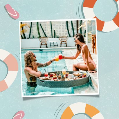 Uitnodiging poolparty met water zwembanden slippers 2