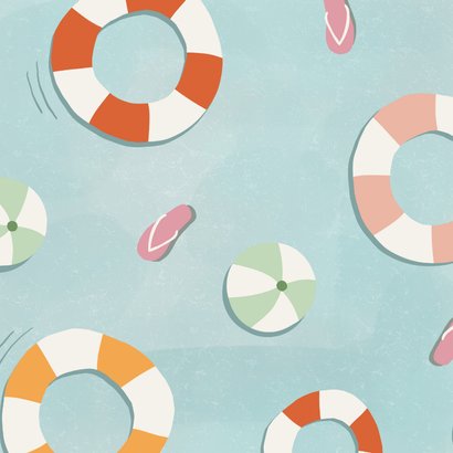 Uitnodiging poolparty met water zwembanden slippers Achterkant