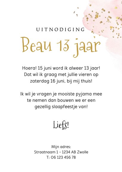 Uitnodiging 'Pyjama Party' slaapfeestje slaapmasker goudlook 3