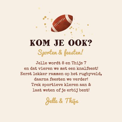 Uitnodiging rugby feestje sporten feesten stoer foto 3