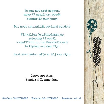 uitnodiging stempel hoera ballon blauw 3