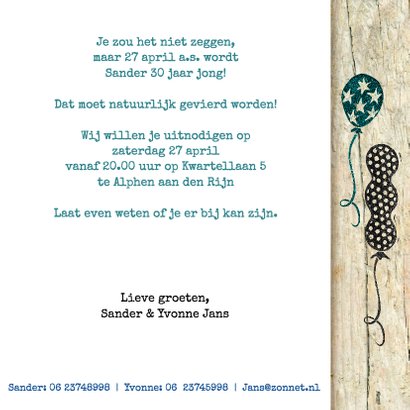 uitnodiging stempel hoera ballon blauw 3