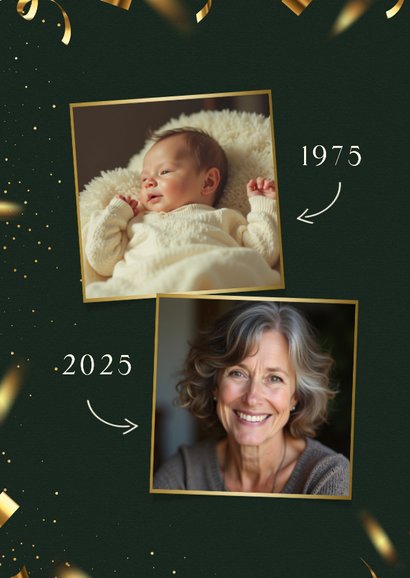 Uitnodiging stijlvol 50 goud confetti feestje groen 2