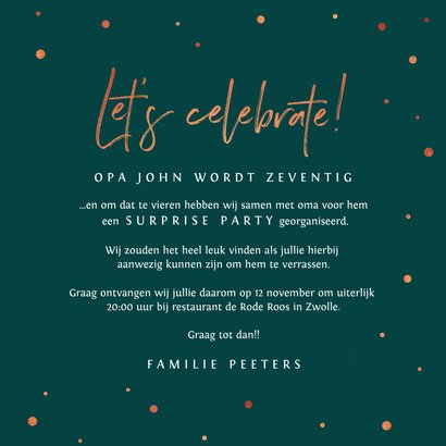 Uitnodiging stijlvol 70 jaar met rosé confetti 3