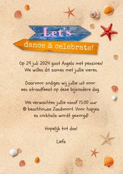 Uitnodiging strand feest beach party pensioen wegwijzers 3