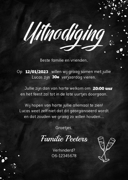 Uitnodiging surprise party feestje 30 jaar krijt man 3