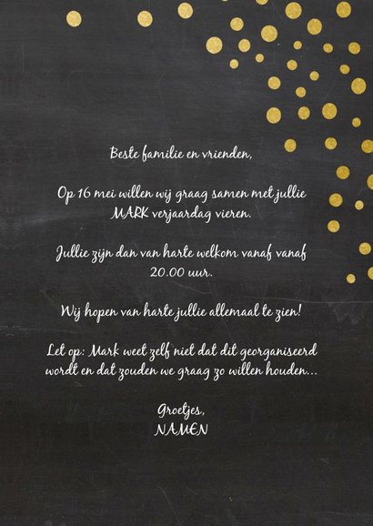 Uitnodiging surprise party goudlook 3