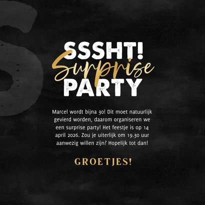 Uitnodiging surprise party Ssshht! Aanpasbare leeftijd 3