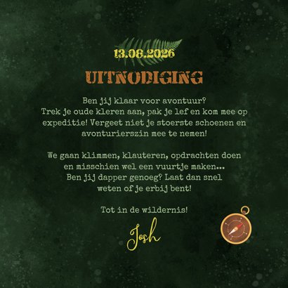 Uitnodiging survival feestje stoer expeditie scouting 3