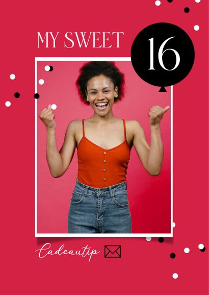 Uitnodiging sweet 16 magazine cover foto confetti feestje 2