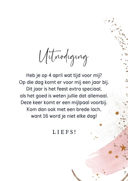 Uitnodiging Sweet 16 sterren goud watercolour 3