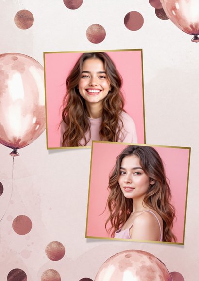 Uitnodiging sweet sixteen roze ballonnen en confetti 2