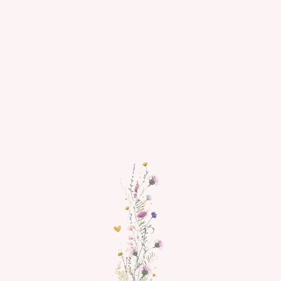 Uitnodiging tachtig jaar met lente bloemen en hartjes Achterkant