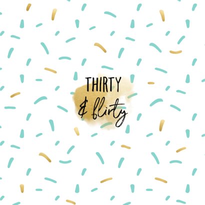 Uitnodiging thirty & flirty met polaroid foto en confetti 2