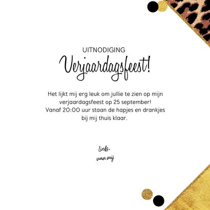 Uitnodiging trendy kaart met panterprint en confetti 3