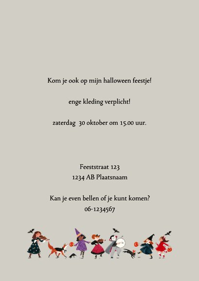 Uitnodiging Trick or Treat kinder verkleed optocht 3