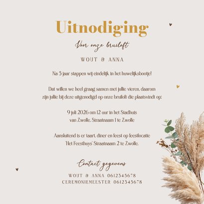 Uitnodiging trouwkaart boho krans pampas 3