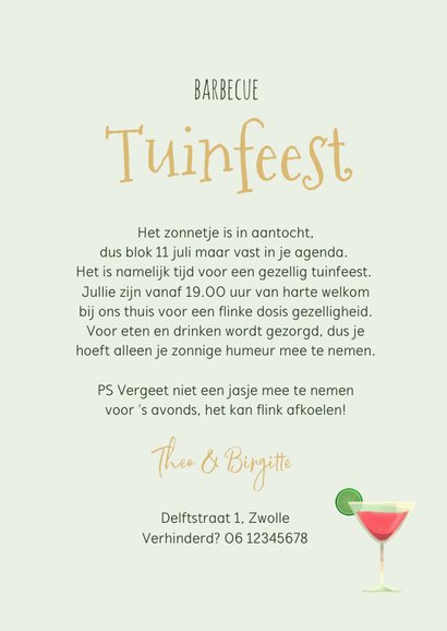 Uitnodiging tuinfeest bbq feestje drankjes 3