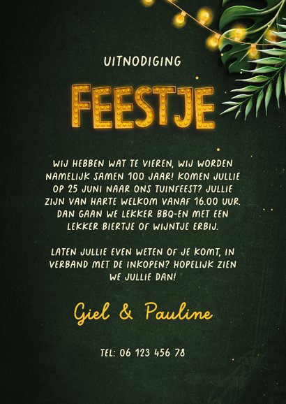 Uitnodiging tuinfeest botanisch met lampjes 3