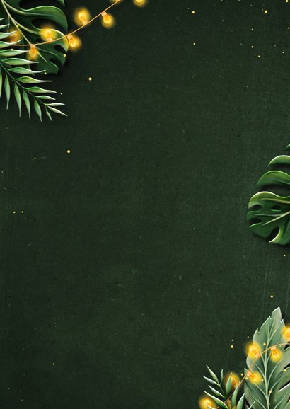 Uitnodiging tuinfeest botanisch met lampjes Achterkant