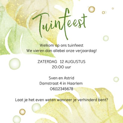Uitnodiging tuinfeest met groene planten 3