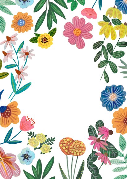 Uitnodiging tuinfeest met kleurrijke bloemen illustratie Achterkant