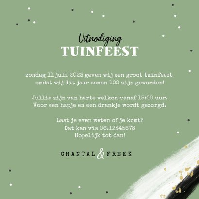 Uitnodiging tuinfeest samen 100 groen foto confetti 3