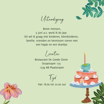 Uitnodiging tuinfeest taart en cadeautjes 3
