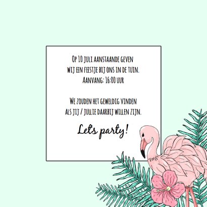 Uitnodiging tuinfeest tropical flamingo's 3
