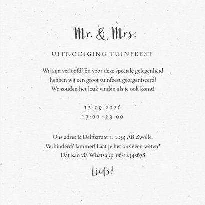 Uitnodiging tuinfeest verloofd foto hartjes eucalyptus 3