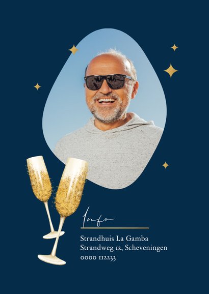 Uitnodiging typografisch party pensioen goud champagne 2