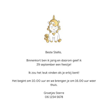 Uitnodiging Unicorn Goud 3