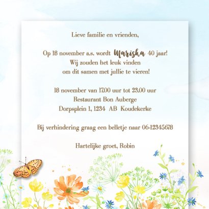 Uitnodiging veldbloemen met vlinder 3