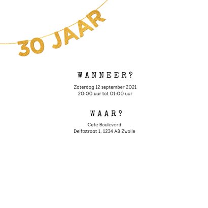 Uitnodiging verjaardag 30 jaar met foto en slinger 2