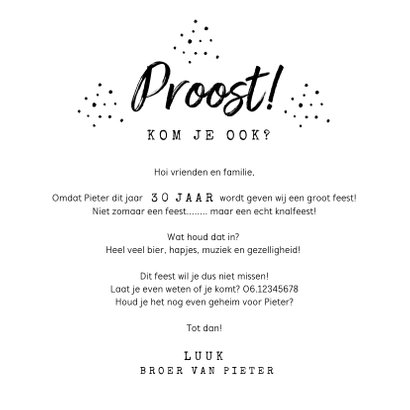 Uitnodiging verjaardag 30 jaar met foto en slinger 3