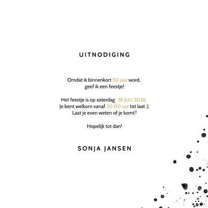Uitnodiging verjaardag 50 jaar zwarte spetters en jaartallen 3