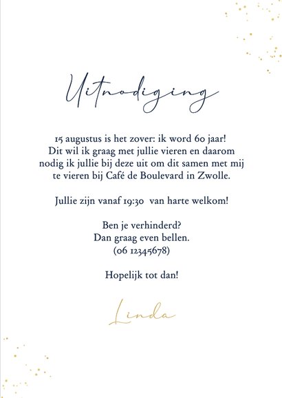 Uitnodiging verjaardag 60 jaar goud foto confetti 3