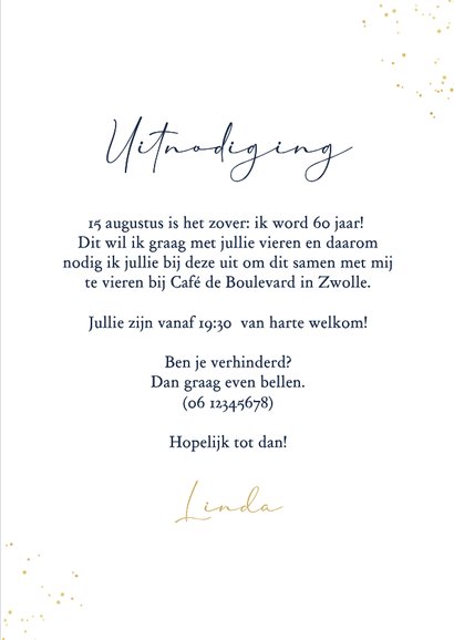 Uitnodiging verjaardag 60 jaar goud foto confetti 3