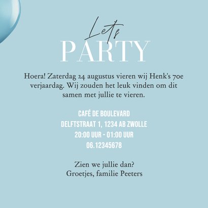 Uitnodiging verjaardag 70 jaar 1956 ballonnen blauw fotos 3