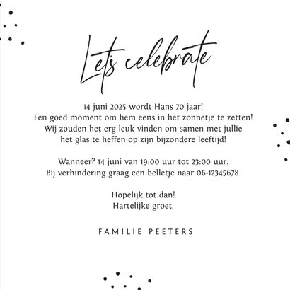 Uitnodiging verjaardag 70 jaar man vrouw slingers confetti 3