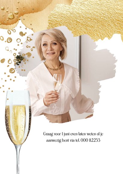 Uitnodiging verjaardag 75 jaar champagne waterverf foto 2