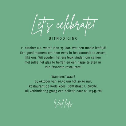 Uitnodiging verjaardag 75 jaar confetti goud groen foto 3