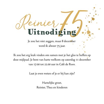 Uitnodiging verjaardag 75 jaar velvet goudfolie confetti 3