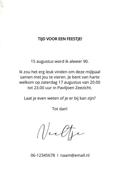 Uitnodiging verjaardag 90 jaar feestelijk vrouw 3