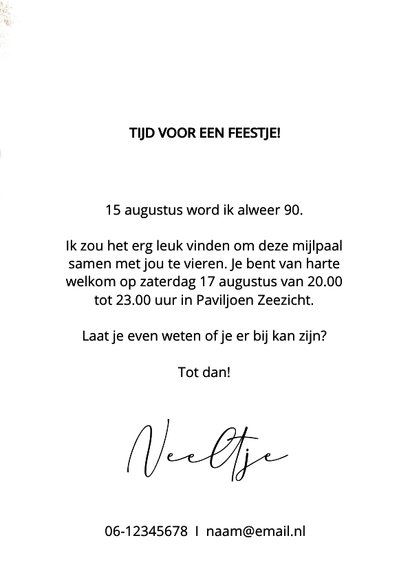 Uitnodiging verjaardag 90 jaar feestelijk vrouw 3